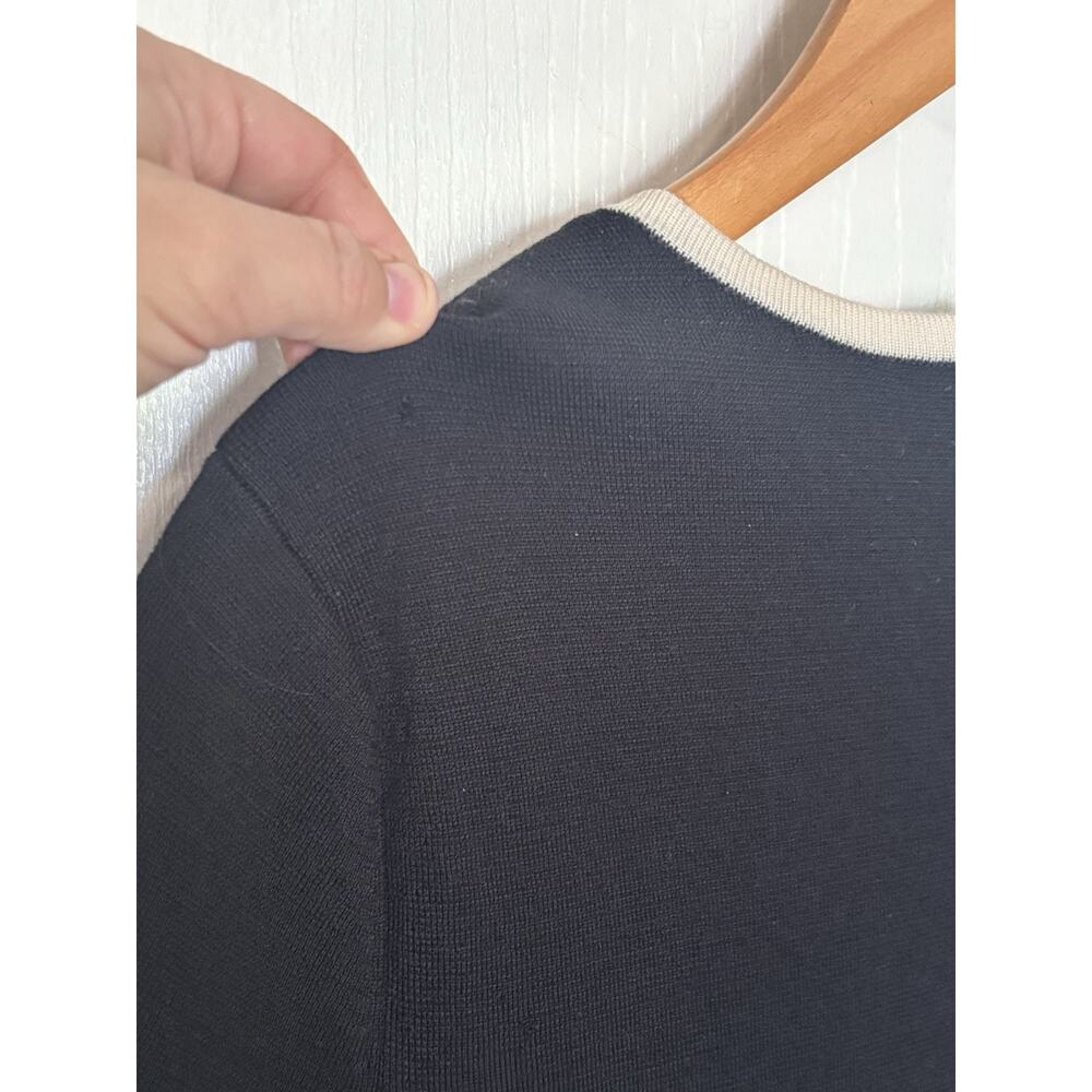 Brooks Brothers Wool Dress Merino Black Knit Colorblock Size Large Office FLAWED - Picture 5 of 10